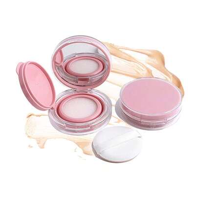 Estojo de maquiagem mini vazado (1/2 unidades), recipiente recarregável para amostras de base e BB cream - com espelho e esponja embutidos, design portátil com tampa flip, bolsa de maquiagem prática e essencial para viagens.