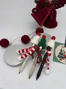 Mini bonnet tricoté et écharpe du Père Noël, petit costume de Noël pour stylo anamorphique DIY, décoration de fête de Noël, dîner. Stylo géométrique froissé, drôle, sensoriel, anti-stress, outil d'écriture à forme changeante