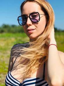 男士户外开车时尚大框眼镜，影视明星同款，个性女士酷炫大气金属框大框时尚眼镜为夏日造型注入张力 - 彩色 - 查看 9