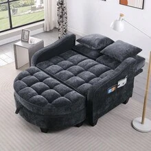 YOGLAD Modern Chaise Lounge Sofa Chair Indoor With Storage Ottoman, 2 Seater Sofa With Chaise Lounge, Irregular Armrest Loveseat Couch With Checkered Cushions And 2 Throw Pillows, Comfortable Fabric Upholstered Small Sofa For Living Room Bedroom Apartment, Easy Assembly - màu đen - Xem 5