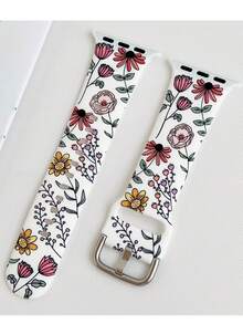 1pc British Pastoral Style Flower And Grass Printed Silicone Strap Compatible With Apple Watch Band 38mm 40mm 41mm 42mm 4mm 45mm 49mm (S10 42 )Mm (S10 46)Mm Women,Fashion Floral Design Comfortable Replaceable Waterproof Sports Strap Compatible With Iwatch Series 11 Ultra 3 SE3 Ultra 2 S10 SE2 9 8 7 SE 6 5 4 3 2 1, Sporty & Fashionable Smart Watch Strap, Women Watchbands, Fine Women Fashion Watch Accessories