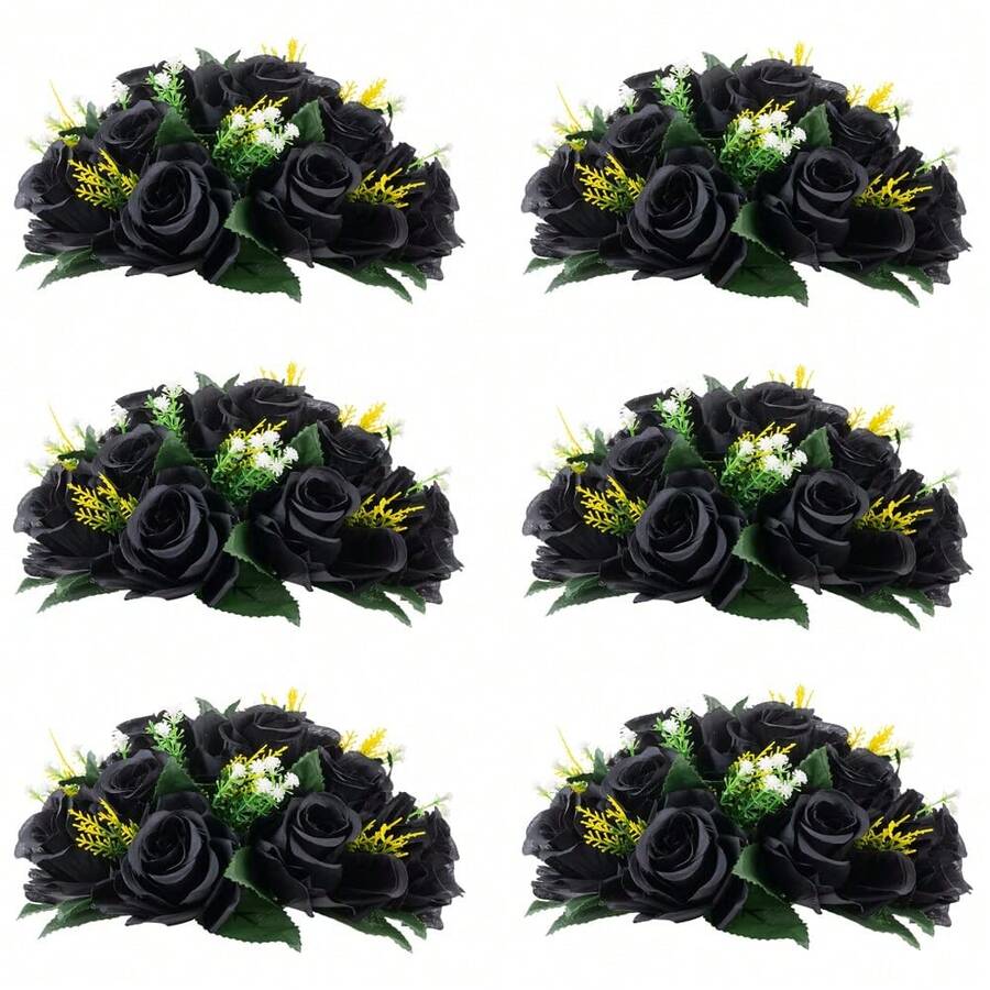 6pcs Artificial Flowers Silk Rose Flowers For Wedding Centerpiece Party Birthday Anniversary Floral Arrangement Decorations - 6 Pieces - Black - View 1
