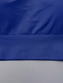 Plus Size Women Seamless Knit Sports Bra With Removable Cups - Blue - View 3