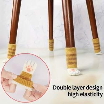16 st stickade möbelbensstrumpor, skyddar stolsfötter, halkskydd och brusreducering, tjock kattdesign