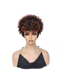 Curly Wigs For  Women, Headband Wigs With Bangs, Synthetic Short Afro Kinky Curly Wig With Headband Attached, Drawstring High Afro Puff Brown Curly Wig Turban - Đồng - Xem 2
