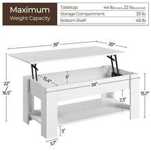 Butterslay 1PC Rustic Lift-Top Coffee Table, Center Table With Hidden Compartment & Open Shelf, Space-Saving Side Table For Living Room, Reception Room, Office - trắng - Xem 6