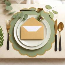 50 Pcs Sage Green Paper Placemats, 13.5 Inch Disposable Scalloped Placemat, Decorative Round Table Place Mats Birthday, Wedding, Bridal Shower, Shower, Tea Party, Dining Tableware - Sage Green - 查看 5