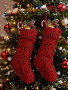 1个18英寸大号圣诞袜，个性化麻花针织圣诞挂袜装饰，适用于节日圣诞派对……非常适合壁炉装饰、节日派对装饰、圣诞派对装饰、家居装饰、房间装饰或作为圣诞礼物。圣诞装饰 冬季圣诞装饰 家居圣诞礼物 圣诞装饰 - 彩色 - 查看 5