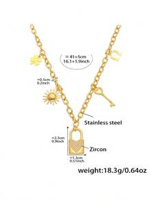 1 pezzo Collana con ciondolo a forma di cuore con zirconia, set di collane con ciondoli a goccia, placcato in oro 18K in acciaio inossidabile