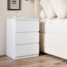 Beijing Bedside Table With 3 Drawers, Compact Bedroom Bed - Blanco - Ver 3