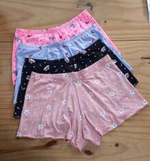 Kit Of 4 Shorts Suede Cute Print Women's Pajamas - Nhiều màu - Xem 1