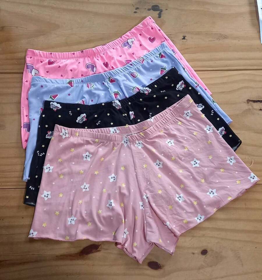 Kit Of 4 Shorts Suede Cute Print Women's Pajamas - Nhiều màu - Xem 1