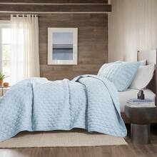 Blue Quilt King Size Bedding Sets With 2 Pillow Shams, Lightweight Soft Bedspread Coverlet, Quilted Blanket Thin Comforter Bed Cover All Season, 3 Pieces, 104x90 Inches, All - Season Bedding - 藍色 - 查看 3