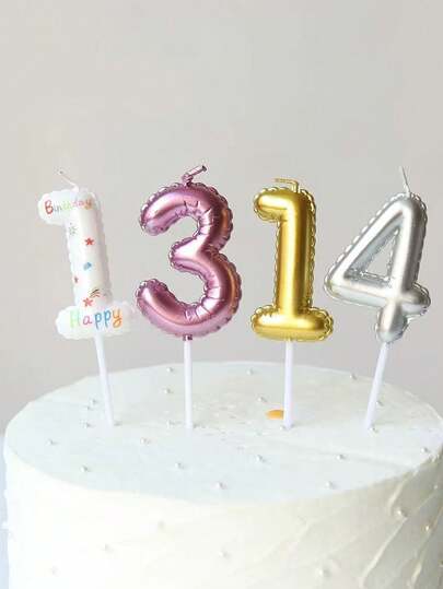 白色蕾丝气球，彩色手绘生日快乐数字0-9，生日周年纪念庆祝派对蛋糕装饰蜡烛