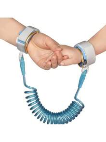 安全防游走腕带系统，带弹簧伸缩绳和可调节绑带 - 柔软舒适的设计，安全贴合，家长监督工具（蓝色） - 非常适合购物、公园、医院、安全带、步行安全带、牵引绳、儿童安全带、儿童安全带、步行助手、耐用结构、轻质材料、日托中心、家长