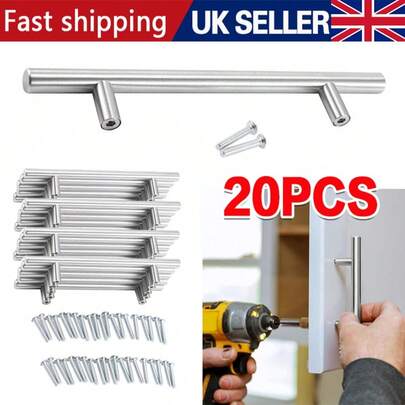 20X Door Handles Cupboard Cabinet Kitchen Drawer T Bar Stainless Steel Handle UK