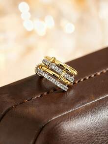 ESBERRY 1枚优雅彩色钻石戒指，S925纯银材质，简约休闲设计，适合日常佩戴、派对、情人节礼物 - 環環相扣帶鑽戒指 - 查看 3