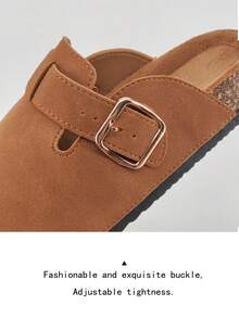 2025 Spring Women's Thick Sole Slip-On Mule Sandals, Metal Buckle Decor, Retro Style, Casual Slip-On Loafers, Durable Slippers - Gold - View 7