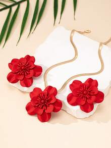 Set de bijuterii pentru femei 3 buc, colier și cercei cu pandantiv din lanț de șarpe floral pictat în roșu, accesorii de modă elegante vintage pentru sărbători, călătorii, petreceri, întâlniri