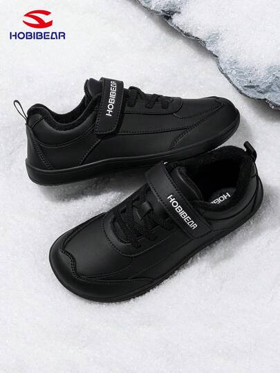 HOBIBEAR Winter Sports Shoes For Teenagers, Thermal Lined, Waterproof, Wide Toe Box, Comfortable Walking Shoes, Hook And Loop Closure, Rubber Sole, Non-Slip, Easy On/Off, Suitable For All Seasons, School Shoes For Boys And Girls