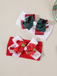 1pc Christmas Ribbon Bow Elastic Nylon Polka Dot Baby Headband Hair Accessories Set - Multicolor - View 4