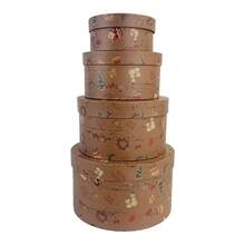 4pcs/Set Vintage Brown Round Christmas Element Storage Boxes, Christmas Tree & Gift Print, Multi-Layer Stackable, Gift Packaging Boxes - Brown - View 9