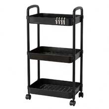 Folding Trolley Cart Shelf Storage Rack Rolling Office Wheels Metal 3/4/5 Tier - Black - View 28