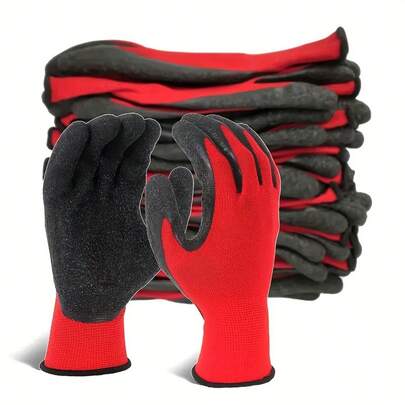 24pcs Heavy Duty Latex Work Gloves - 12 Pairs Per Pack, Red & Black Color, Non-Slip Grip, Washable & Foldable, Suitable For Construction, Gardening, Warehouse, Painting, Automotive And Multi-Purpose All-Season Durable Protective Gloves (Unisex) - Ideal For Handling Heavy Objects And Sharp Items - Latex Coating Enhances Grip And Protection - Easy To Store And Maintain, Full Size Work, Lightly Powdered, Heavy Duty Gloves, Grip Gloves, Coated Work Gloves