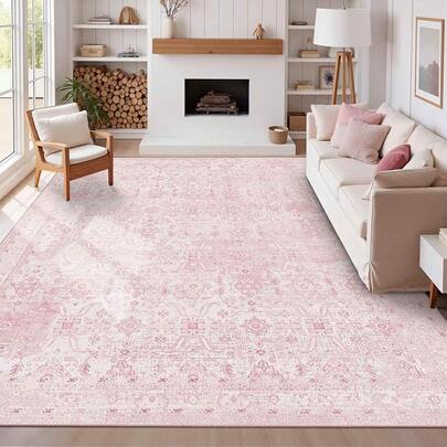 5x7 Area Rugs Living Room Bedroom, Washable Rug, Vintage Retro Boho Style, Non Slip Low Pile Faux Wool Thin Carpet Indoor Dining Room, Dorm And Room (Taupe/5x7ft)