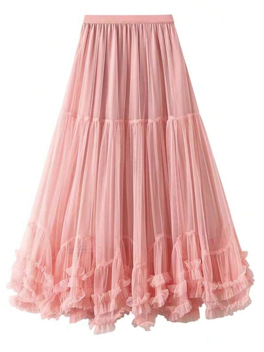 Tulle Skirt With Lining - Hồng - Xem 1