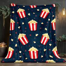Cozy Movie Night Flannel Blanket - Soft  Polyester With HD Digital Print Popcorn, Soda & Film Reel Design, Black Background & Neon Accents, Super Soft Flannel Printed 3D Blanket, As Birthday Gifts, Family, Wedding, Souvenir Blankets, Polyester Blankets Suitable For All Seasons, Washable, Machine Washable, Lightweight, Breathable, Comfortable, Warm, Unique, 280gsm For Him, Her Personalized Ideal Gifts For Her, Him, Family, Boyfriend, Girlfriend, Father, Family, Mother, Lover, Daughter, Son, Grandfather, Grandmother, Friend, Classmate, Pet. Perfect Nap, Camping, Travel, Home, Daily Life, Office Decoration, Birthday, Anniversary, Valentine's Day, Thanksgiving, Christmas, Halloween, Mother's Day, Father's Day, Wedding, New Year Gifts ,Sofa,Bed,Car,Bedroom,Living Room,Office,  Outdoor Camping, Beach,Wall Decoration - Nhiều màu 3 - Xem 3