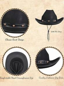 1 Set (Including Hat + Glasses + Scarf) Unisex Cowboy Hat, Suitable For Costume Parties, Includes Cowboy Hat With Buckle, Felt Hat, Funny Party Hat, Cowboy Accessories, 3 Bandanas, Suitable For Adult Cowboy/Western Costume Parties