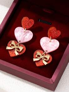 1 Pair Fashionable Unique Heart & Bow Earrings, Suitable For Women's Daily Decoration, Holiday, Date, Party Gift