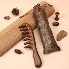 Sandalwood Wide Tooth Hair Comb, Thicken Wooden Wide Tooth Combs For Curls Large Natural Sandalwood Wood Comb With Storage Bag Wooden Hair Combs For Head Scalp Massage For Women Men-FUNALING - 1 - 查看 5