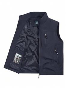 男士轻便背心，多口袋拉链尼龙无袖夹克，适合户外、钓鱼、摄影、休闲、运动，四季皆宜 - 寶藍色 - 查看 2