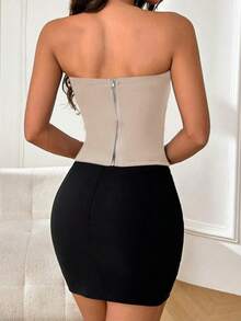 Onicee 女士夏季卡其色网纱系带抹胸休闲吊带背心，适合情人节、约会、聚会、派对、旅行、度假、海滩等场合。 - 卡其色 - 查看 7