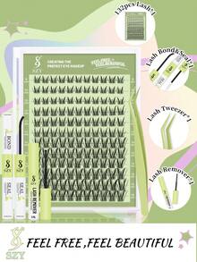 132 Peças Kit de Cachos de Cílios C Wispy Natural 8-18mm, Kit de Extensão de Cílios Agrupados, Cílios Individuais DIY Falsos Kit de Extensão de Cílios com Adesivo e Selante de Cílios, Pinça Removedora de Cílios, Faixa de Cílios Fina e Invisível - Preto - Visão 2