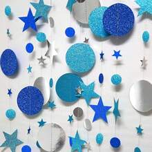 Ice Blue Silver Party Decoration Circle Dot Garland Navy Blue Twinkle Little Star Hanging Bunting Banner Steamer Backdrop Shower Christmas Birthday Prom Graduation Wedding Moon Frozen - 藍色 - 查看 3