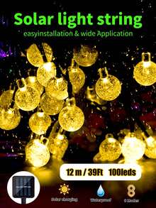 太阳能串灯、太阳能泡泡球灯、太阳能花园户外灯、太阳能水晶球灯,8种模式,20/50/100颗LED灯珠,暖白光/彩色白光可选,适用于圣诞节、节日、圣诞树、草坪、庭院、门廊、露营、凉亭、酒吧、婚礼、派对装饰 - 黑色 - 查看 14