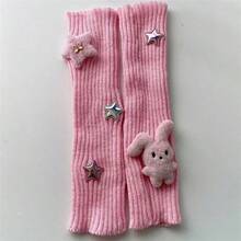 1 Pair Rabbit Star Knitted Pile Socks Cute Fold Ears Rabbit Striped Knitted Sleeves Y2k Millennium Style Sleeves - White Rabbit Star - View 5