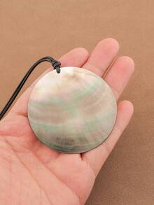 1 件时尚大型天然海螺壳圆形吊坠蜡绳项链适合女性日常佩戴 - 彩色 - 查看 5