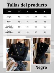 Nueva camiseta de canalé de manga larga para mujer, suéter de cuello alto, parte inferior de manga larga, ropa de mujer de otoño - Negro - Ver 8