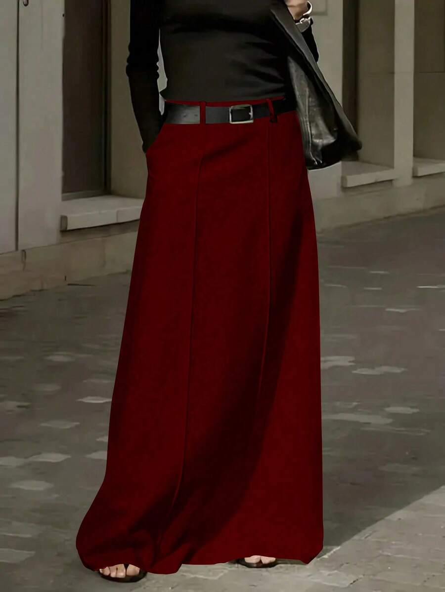 Falda de unicolor para mujer, adecuada para ir al trabajo - rojo - Ver 1