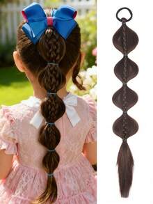 Synthetic Braided Ponytails Hair Extensions For Kids With Elastic Hair Band Hairpieces Natural Black/ Brown Fake Hair1pcs