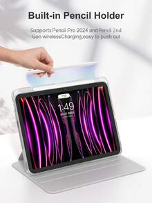 亚克力透明水晶保护壳，兼容带睡眠/唤醒功能的iPad，兼容iPad和平板电脑，360度旋转保护壳，兼容iPad Mini 4/5/6（9.7英寸）和iPad（10.2英寸），iPad Air 4/5/6（10.9英寸），适用于第十代iPad，柔软TPU材质边框，兼容第十代iPad、iPad Pro（11英寸）、iPad Air（11英寸，M2）、iPad Air（13英寸）和iPad Pro（11英寸，M4） - 灰色 - 淺灰色 - 查看 9