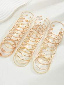 36/12/7 piezas Conjunto de pulseras para mujer, Vintage Fashion de alta calidad, elegante asimétrico con diseños de flores, lazos, estrellas, martillado, hexágonos, trenzado. Adecuado para citas, vacaciones, uso diario, fiestas, regalo de aniversario - Amarillo Oro - Ver 3