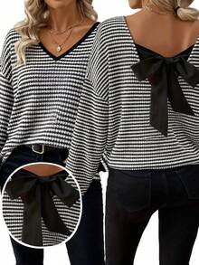 大码女式条纹撞色拼接扭纹背心无袖上衣 - 黑色 - 查看 1