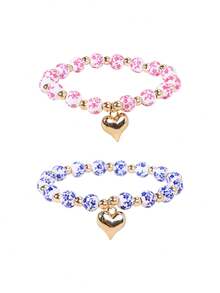 1pc Heart Pendant Ceramic Bead Bracelet, Women/Couples Everyday/Holiday Accessory