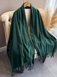 1pc Women's Black Thickened Plush Wool Double-Sided Imitated Cashmere Scarf, Elegant And Fashionable, Couple Shawl Scarf, Versatile And Warm, Suitable For Daily Use In Autumn And Winter