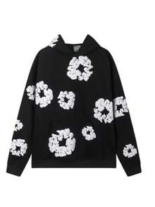 Denim T Gothic Peony Print Sweatsuit Set 2026, Hip Hop Streetwear Oversized Hoodie & Joggers, Y2K Retro Graphic Lounge Set, Unisex Autumn Winter Daily Wear - màu đen - Xem 2